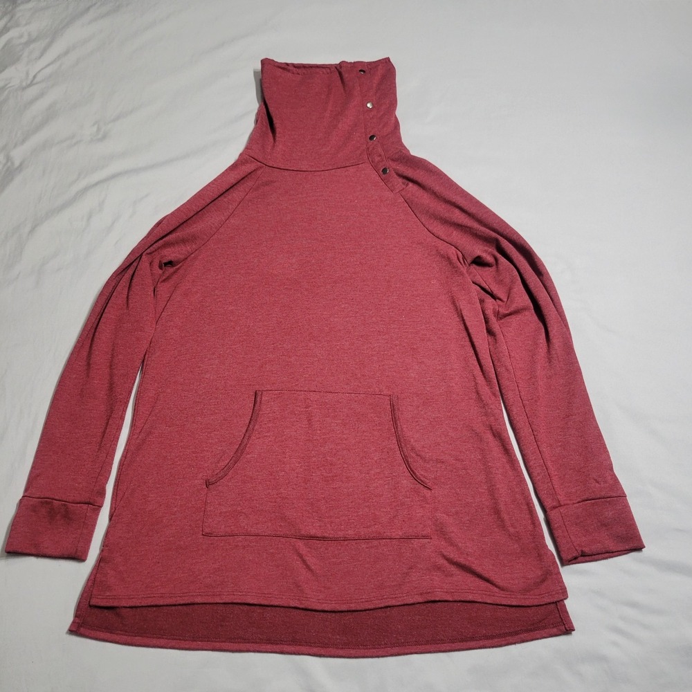 Grace & Lace Snap Up Cover Up Tunic With Kangaroo Pocket In Burgundy Size M